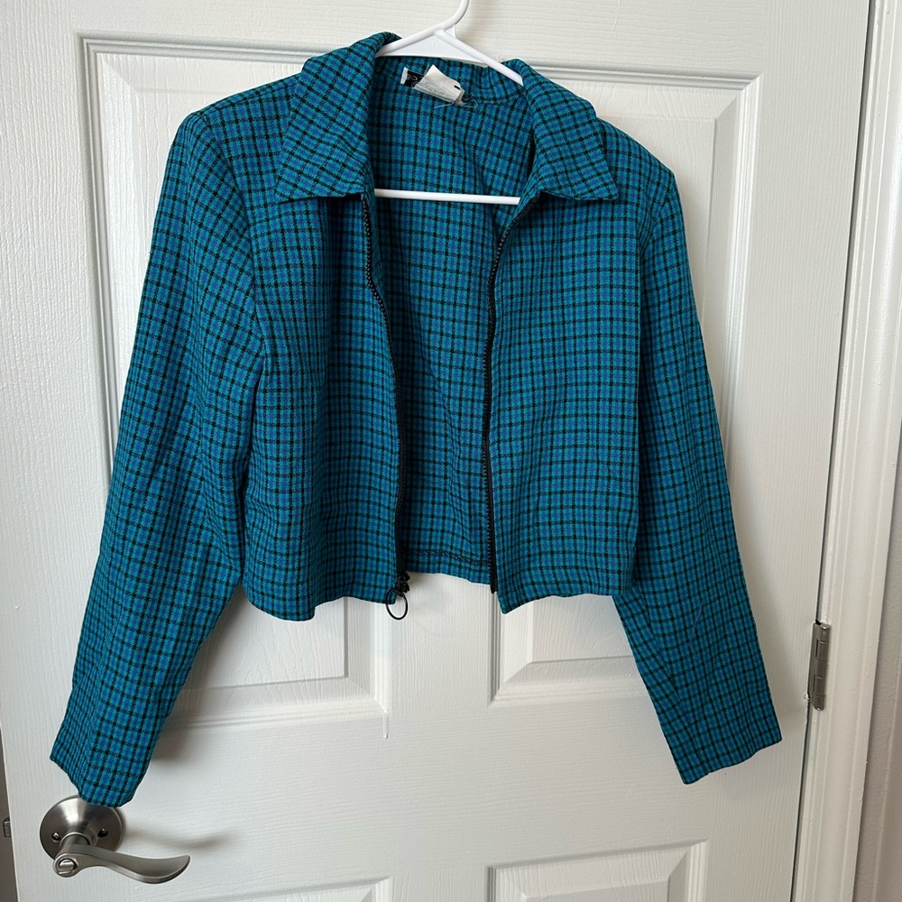 Chic Teal Plaid Vintage Women's Blazer